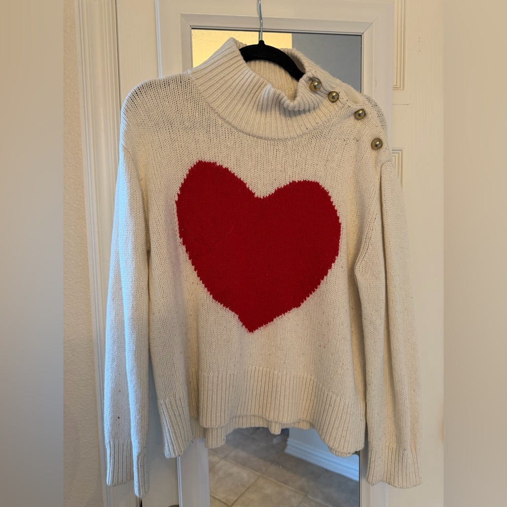 kate spade Cream and Red Heart Turtleneck Sweater